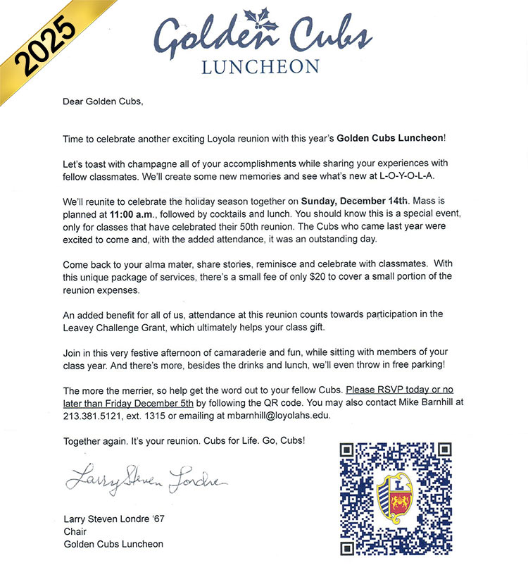 Golden Cubs Luncheon Letter 2025