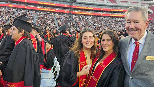Londre at USC Graduation ‘25 with Marshall students