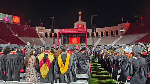 Londre at USC Graduation ‘25 with Marshall students